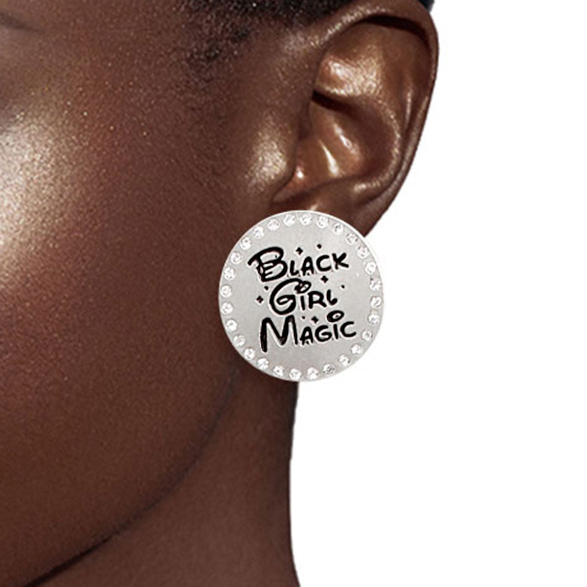 Stud Earrings Silver 3 Pcs Black Girl Magic Stylish Statement Jewelry